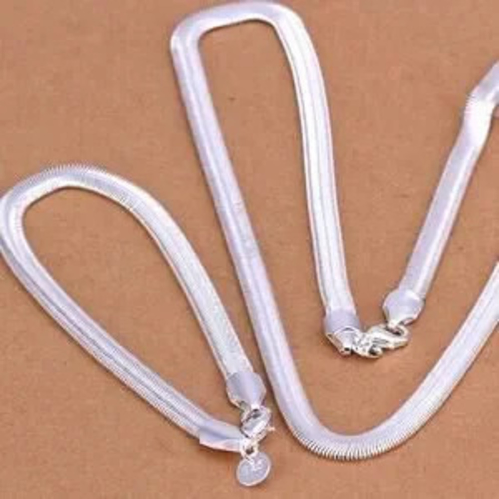 925 Sterling Silver Necklace Bracelet Set Snake Chain Christmas Birthday Gift !!
